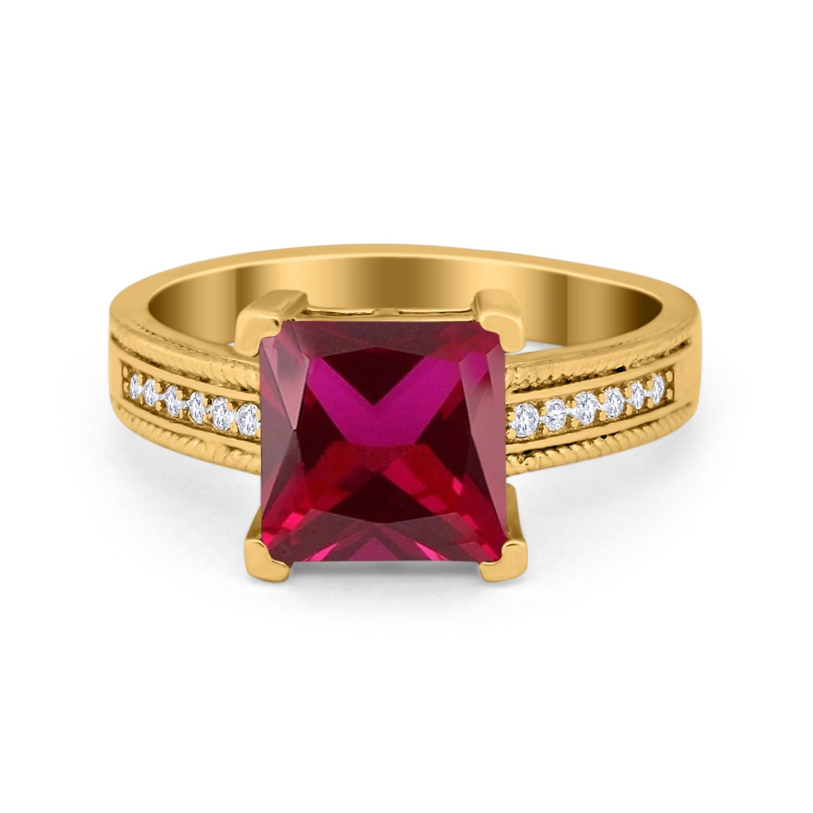 Cushion Cut Wedding Ring Simulated Cubic Zirconia Accent 925 Sterling Silver