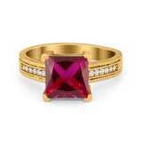 Cushion Cut Wedding Ring Simulated Cubic Zirconia Accent 925 Sterling Silver