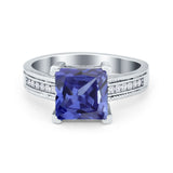 Cushion Cut Wedding Ring Simulated Cubic Zirconia Accent 925 Sterling Silver