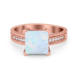 Cushion Cut Wedding Ring Simulated Cubic Zirconia Accent 925 Sterling Silver