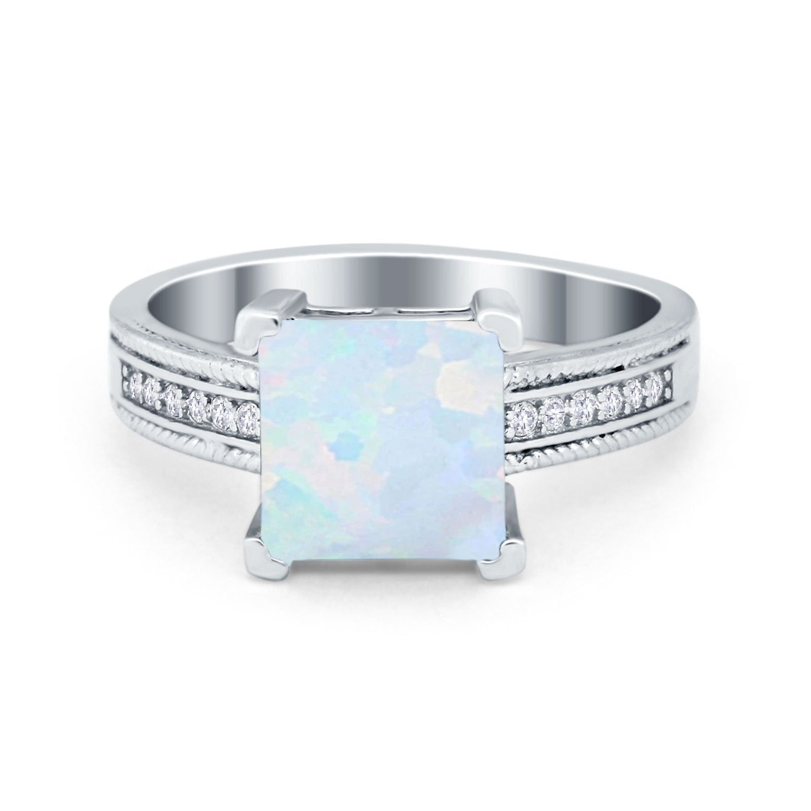 Cushion Cut Wedding Ring Simulated Cubic Zirconia Accent 925 Sterling Silver