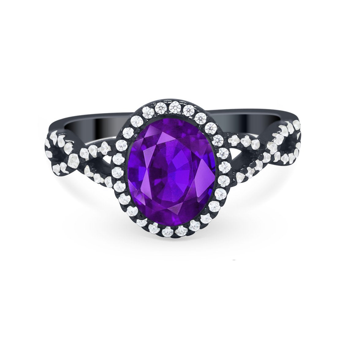 Art Deco Twisted Shank Wedding Ring Oval Round Cubic Zirconia 925 Sterling Silver