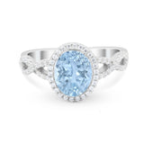 Art Deco Twisted Shank Wedding Ring Oval Round Cubic Zirconia 925 Sterling Silver