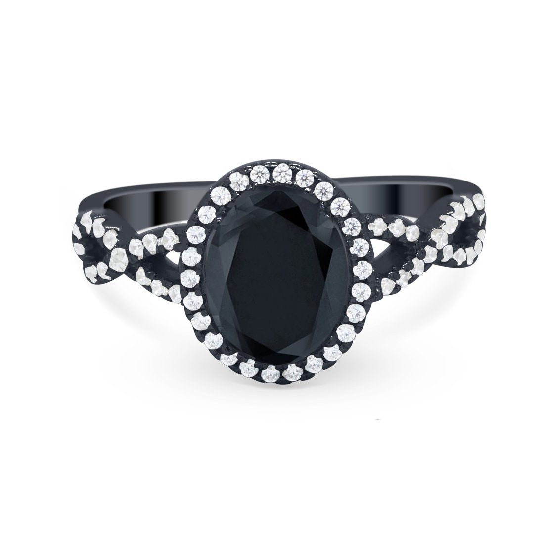 Art Deco Twisted Shank Wedding Ring Oval Round Cubic Zirconia 925 Sterling Silver