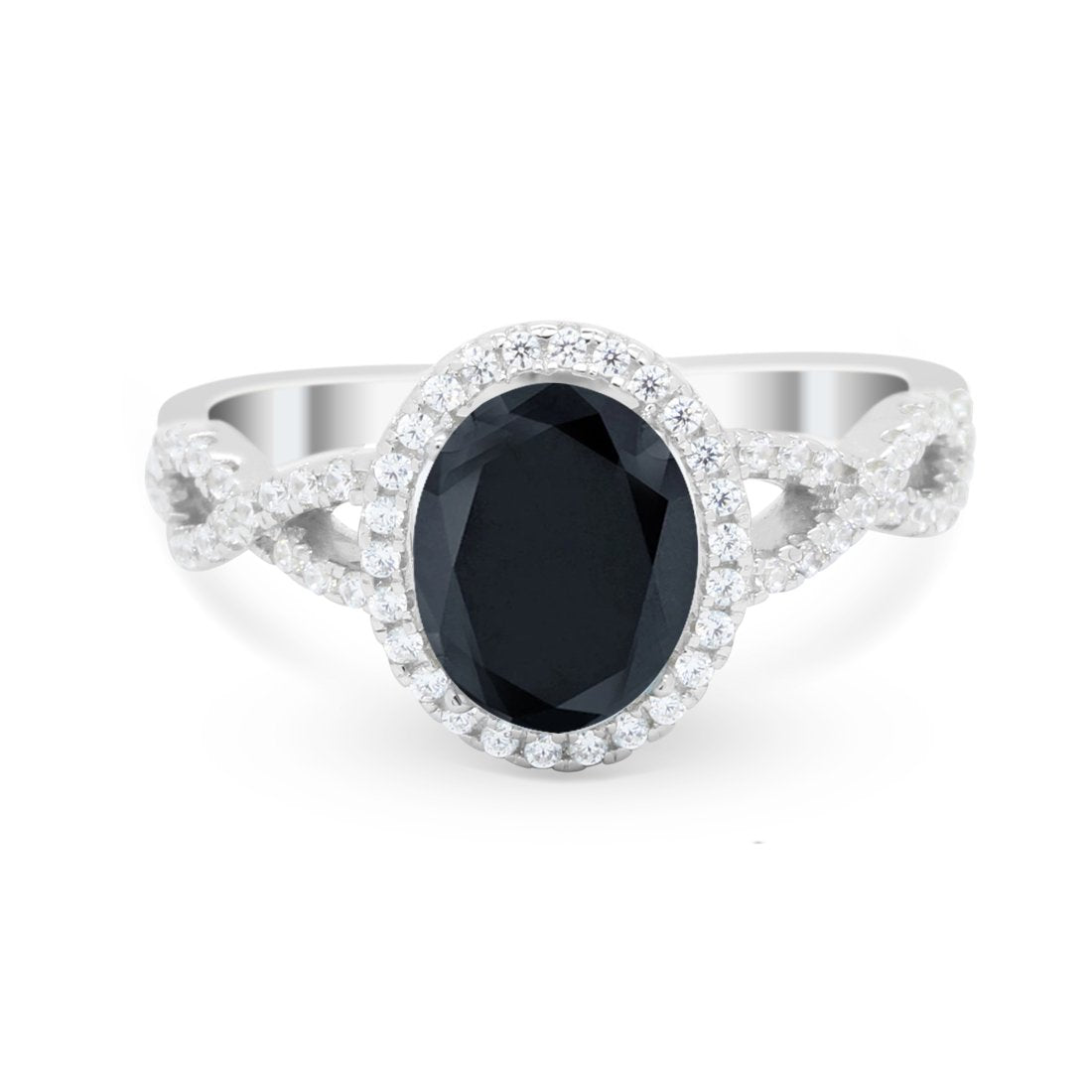 Art Deco Twisted Shank Wedding Ring Oval Round Cubic Zirconia 925 Sterling Silver