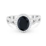 Art Deco Twisted Shank Wedding Ring Oval Round Cubic Zirconia 925 Sterling Silver