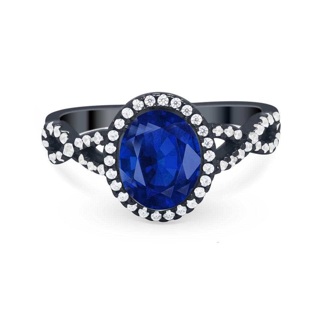Art Deco Twisted Shank Wedding Ring Oval Round Cubic Zirconia 925 Sterling Silver
