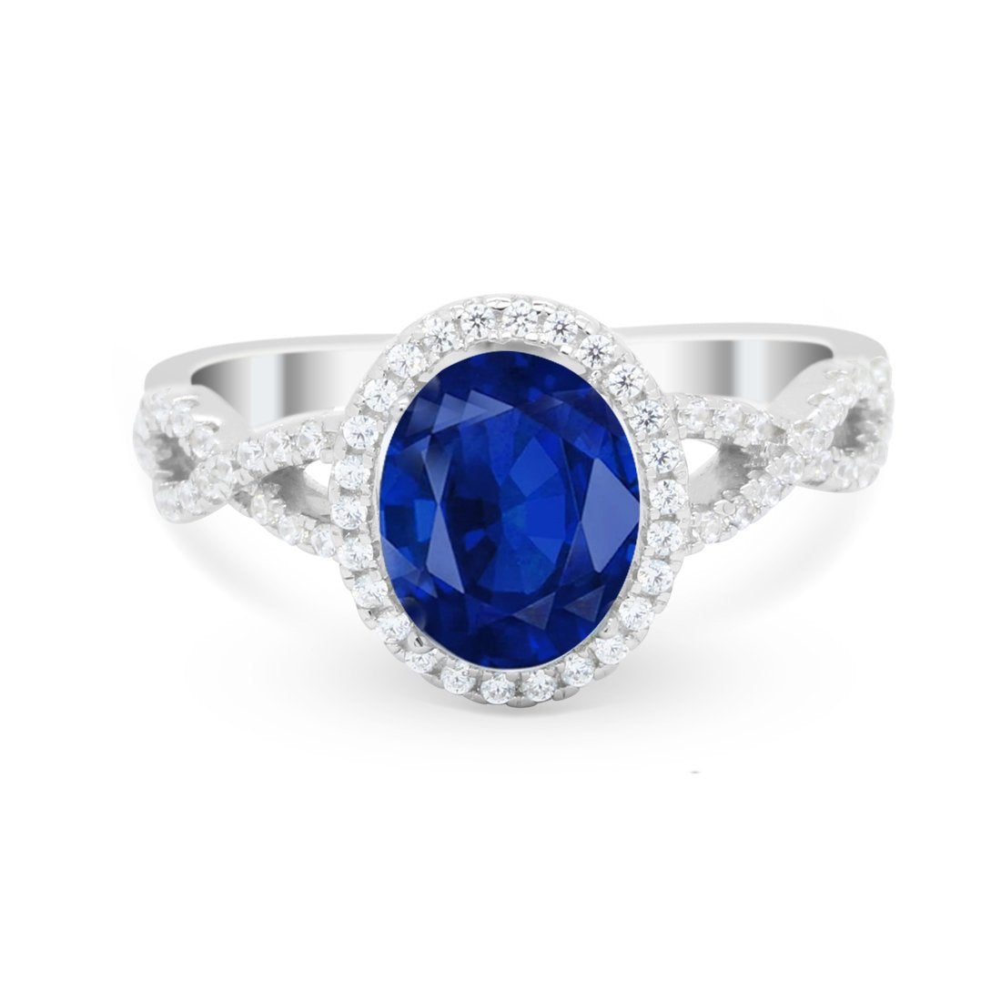 Art Deco Twisted Shank Wedding Ring Oval Round Cubic Zirconia 925 Sterling Silver