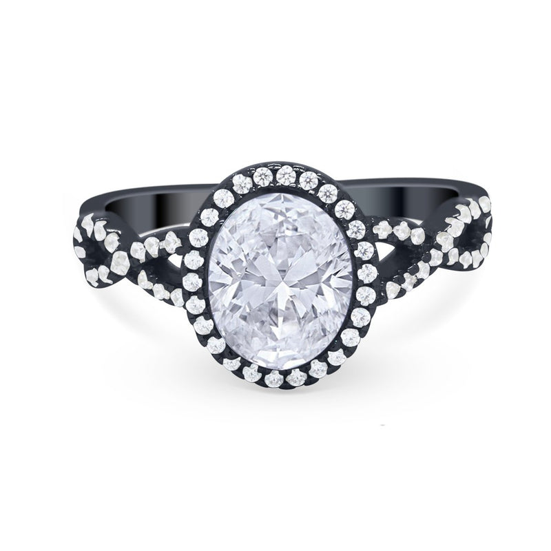 Art Deco Twisted Shank Wedding Ring Oval Round Cubic Zirconia 925 Sterling Silver