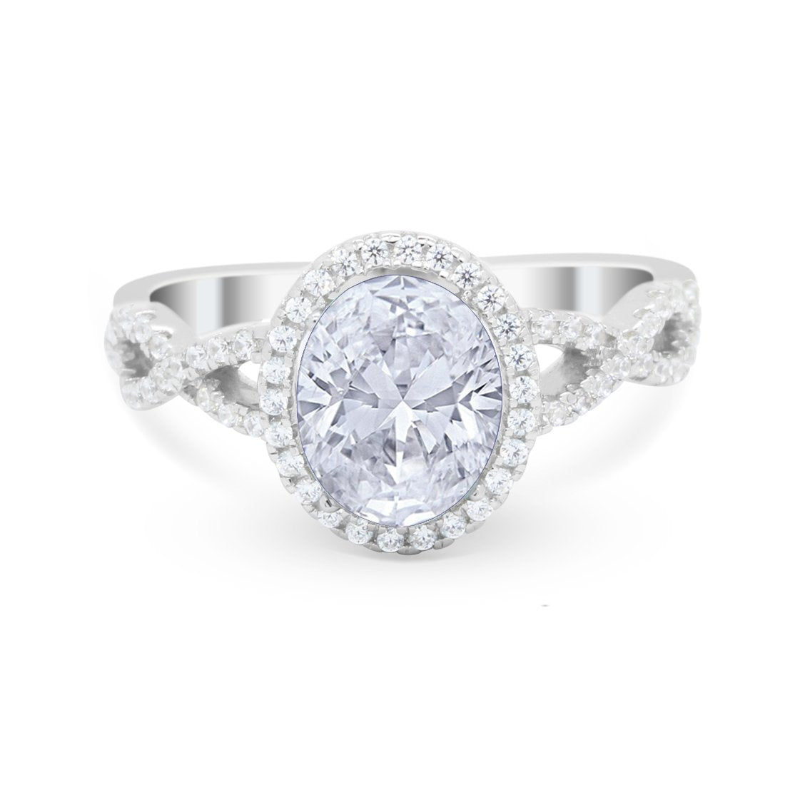 Art Deco Twisted Shank Wedding Ring Oval Round Cubic Zirconia 925 Sterling Silver