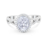 Art Deco Twisted Shank Wedding Ring Oval Round Cubic Zirconia 925 Sterling Silver