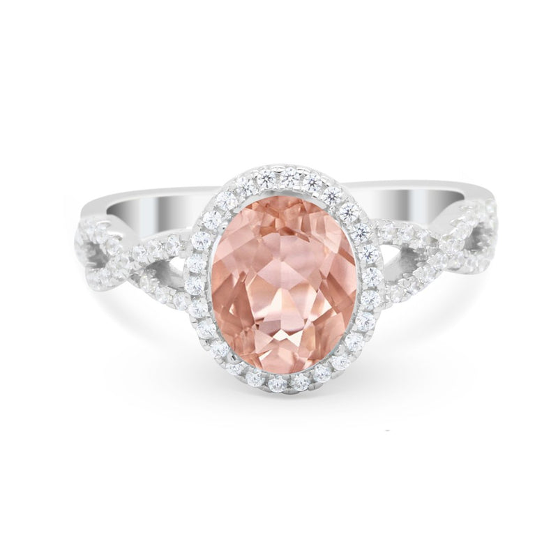 Art Deco Twisted Shank Wedding Ring Oval Round Cubic Zirconia 925 Sterling Silver