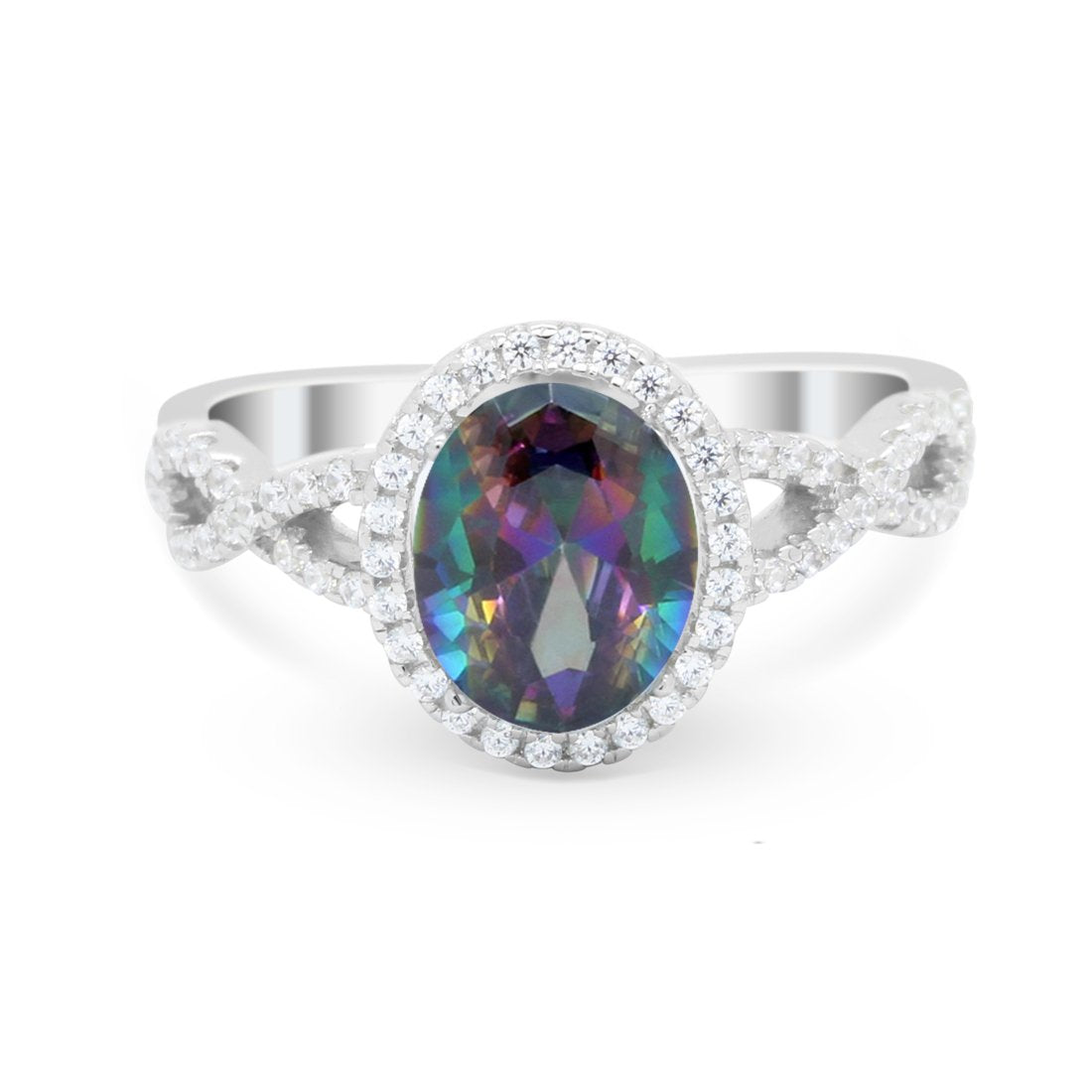 Art Deco Twisted Shank Wedding Ring Oval Round Cubic Zirconia 925 Sterling Silver