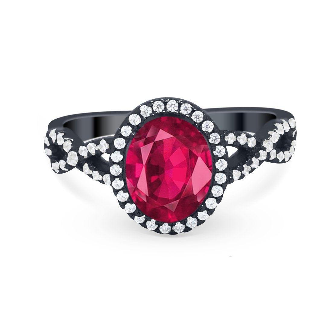 Art Deco Twisted Shank Wedding Ring Oval Round Cubic Zirconia 925 Sterling Silver