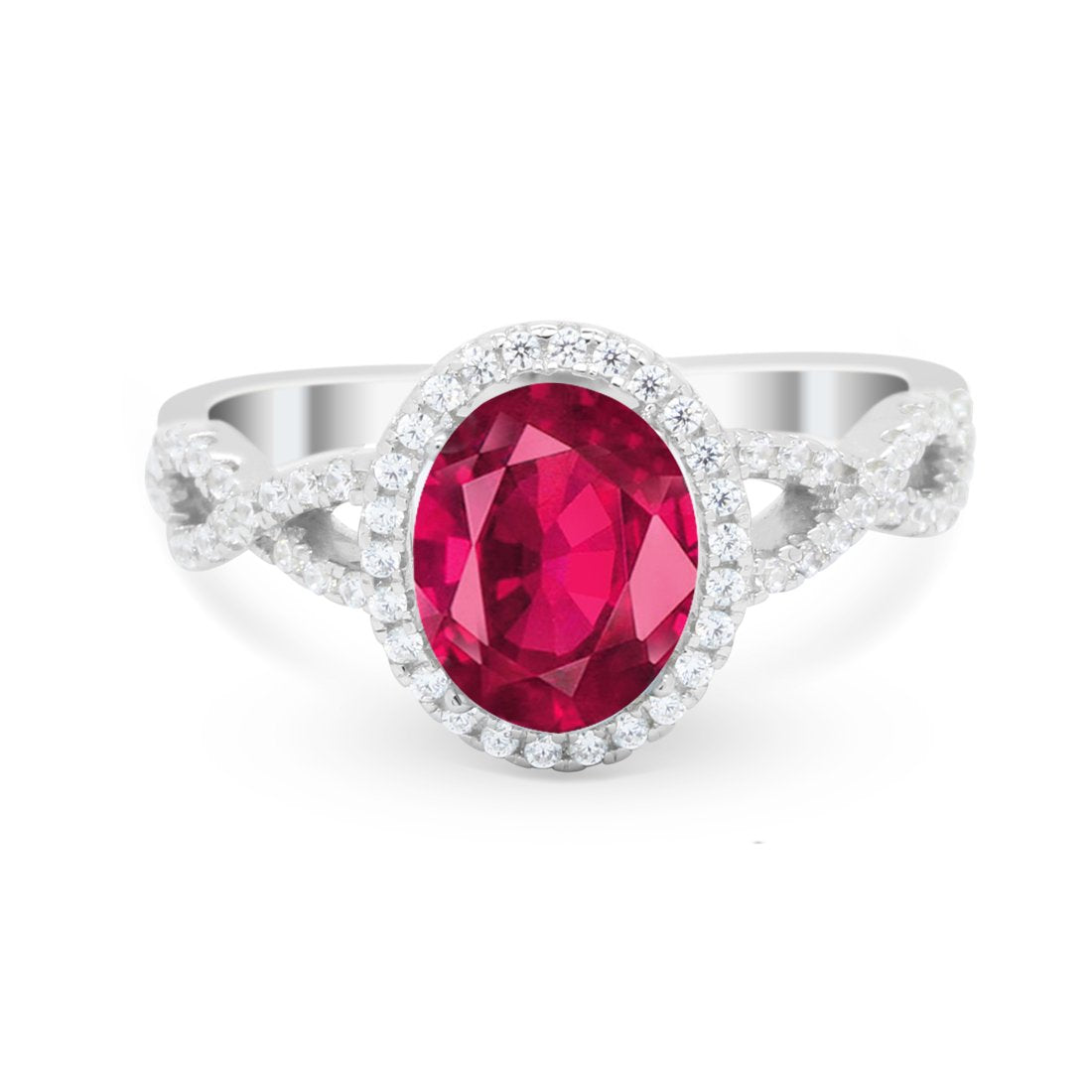 Art Deco Twisted Shank Wedding Ring Oval Round Cubic Zirconia 925 Sterling Silver
