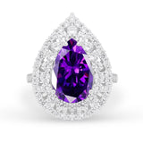Teardrop Cocktail Ring Pear Round Cubic Zirconia 925 Sterling Silver