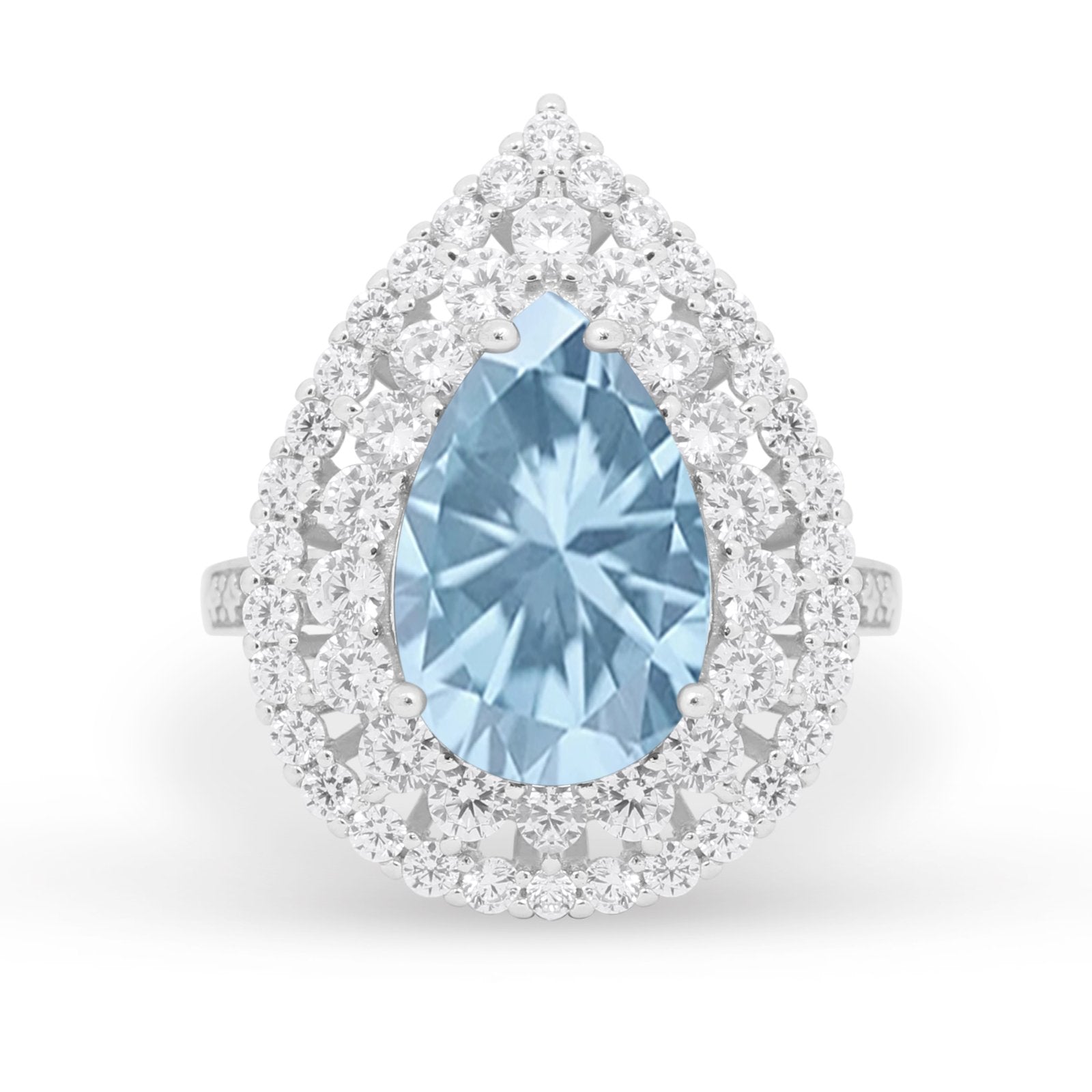 Teardrop Cocktail Ring Pear Round Cubic Zirconia 925 Sterling Silver