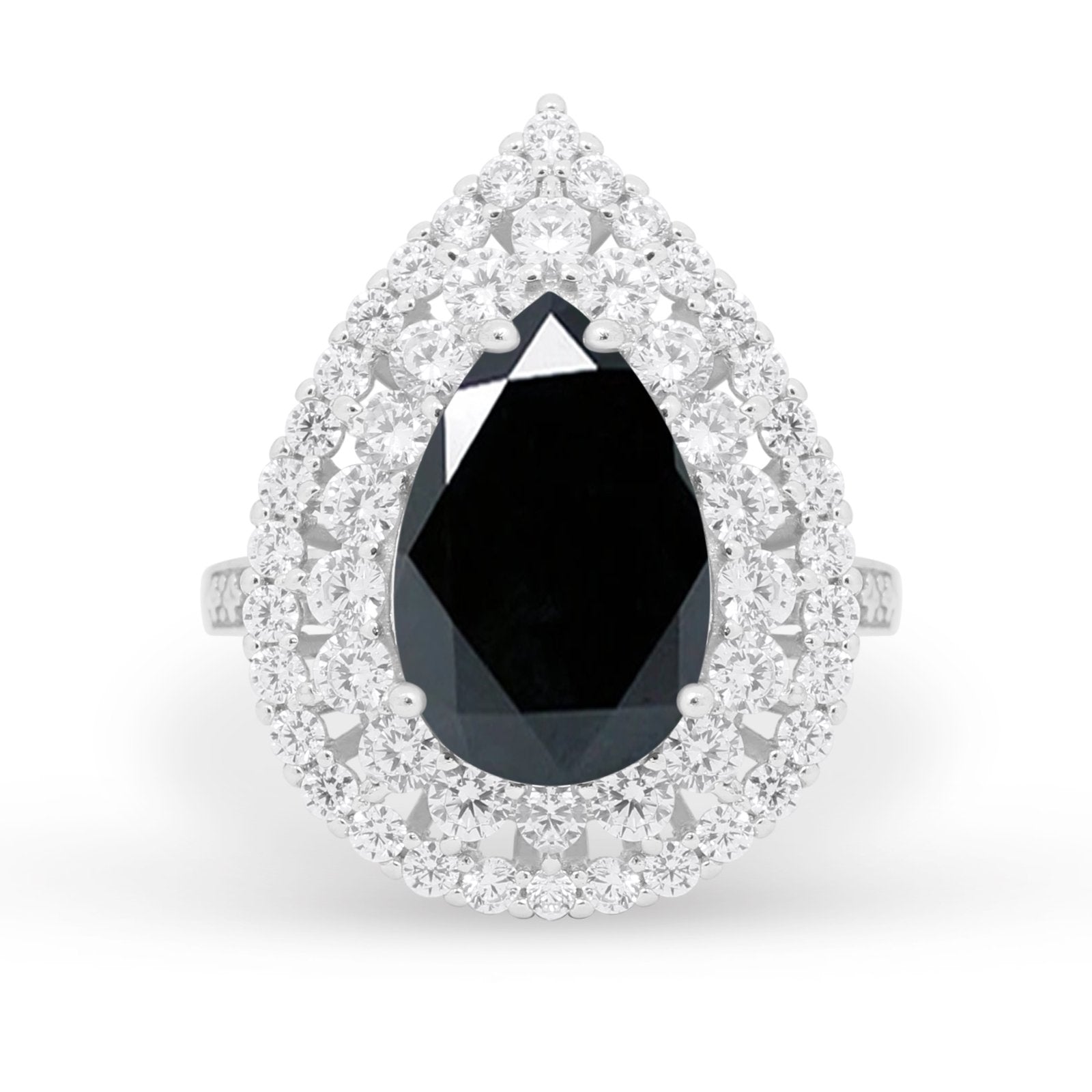 Teardrop Cocktail Ring Pear Round Cubic Zirconia 925 Sterling Silver