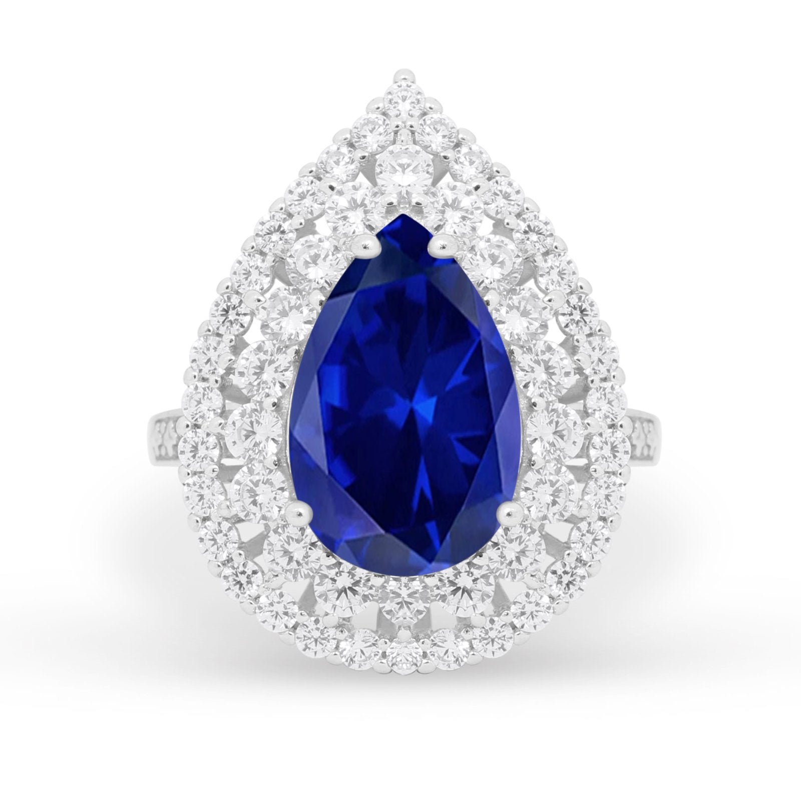 Teardrop Cocktail Ring Pear Round Cubic Zirconia 925 Sterling Silver