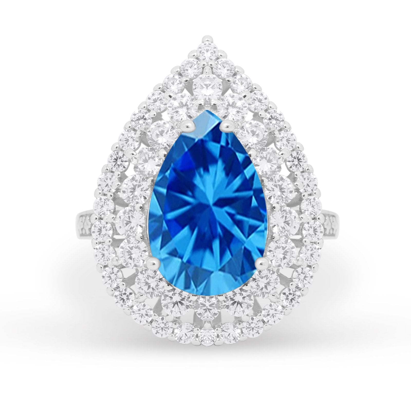 Teardrop Cocktail Ring Pear Round Cubic Zirconia 925 Sterling Silver