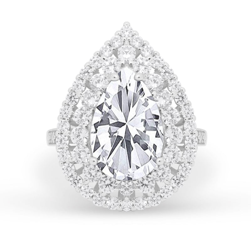 Teardrop Cocktail Ring Pear Round Cubic Zirconia 925 Sterling Silver