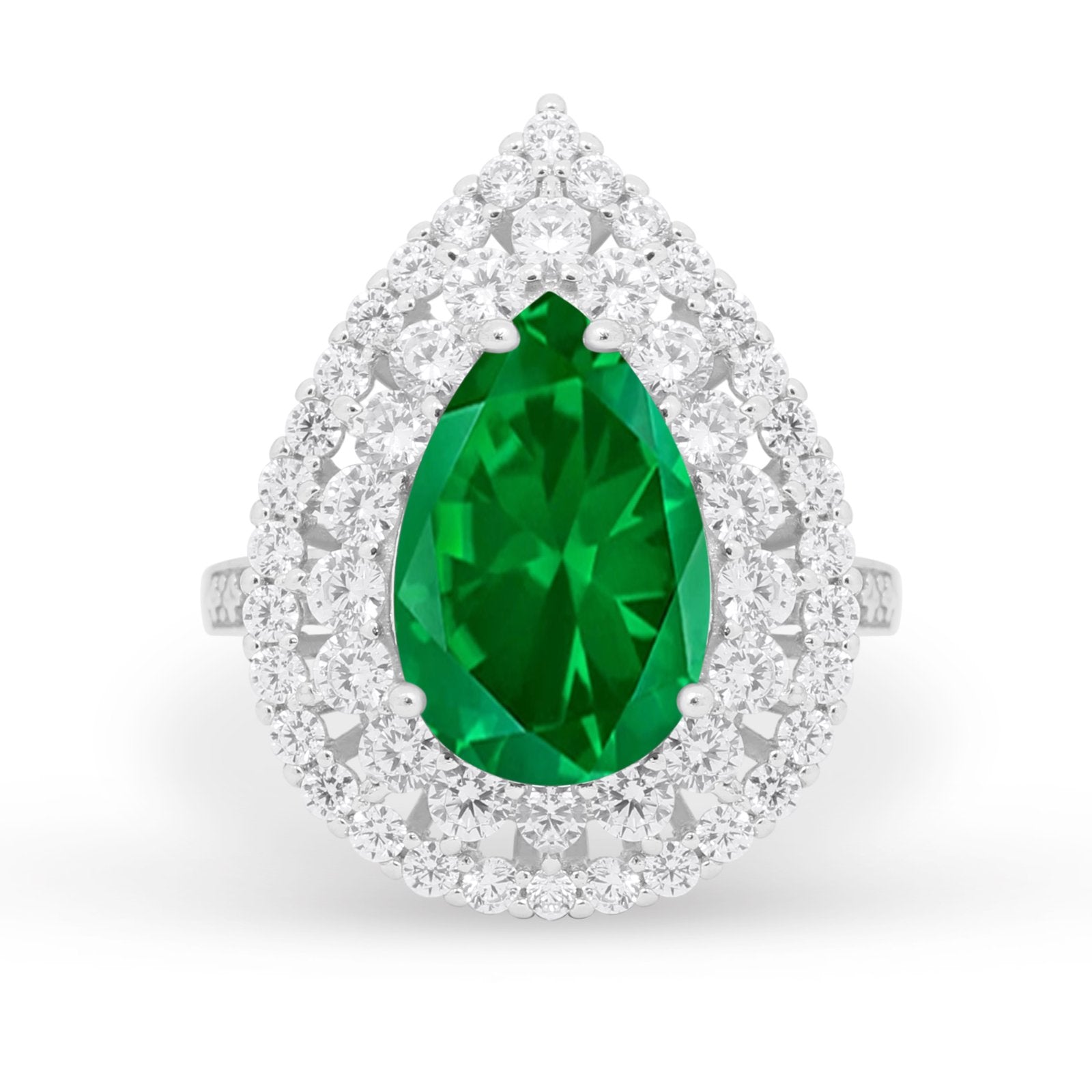 Teardrop Cocktail Ring Pear Round Cubic Zirconia 925 Sterling Silver