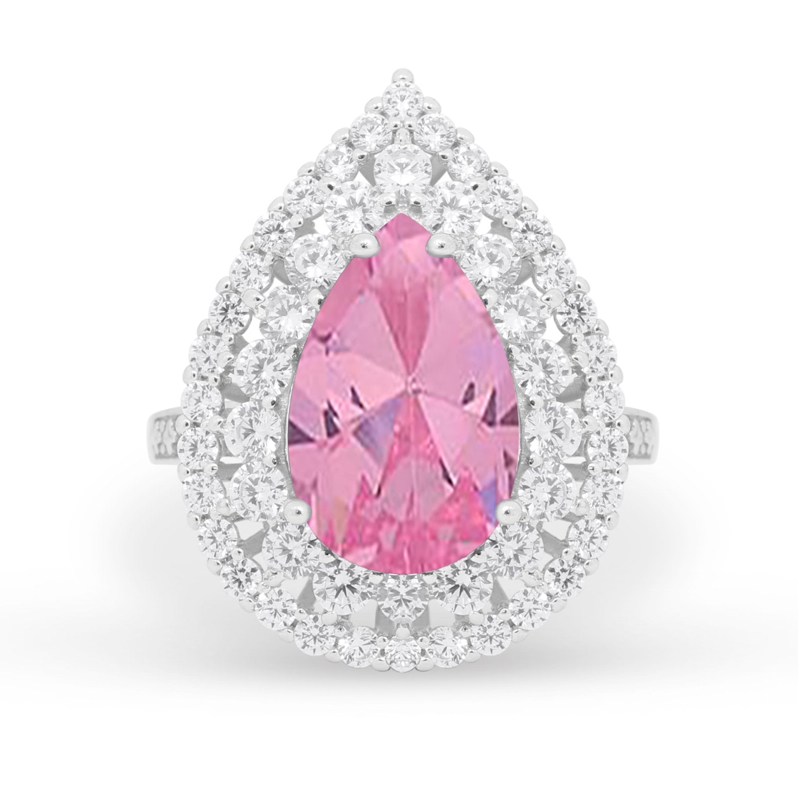 Teardrop Cocktail Ring Pear Round Cubic Zirconia 925 Sterling Silver