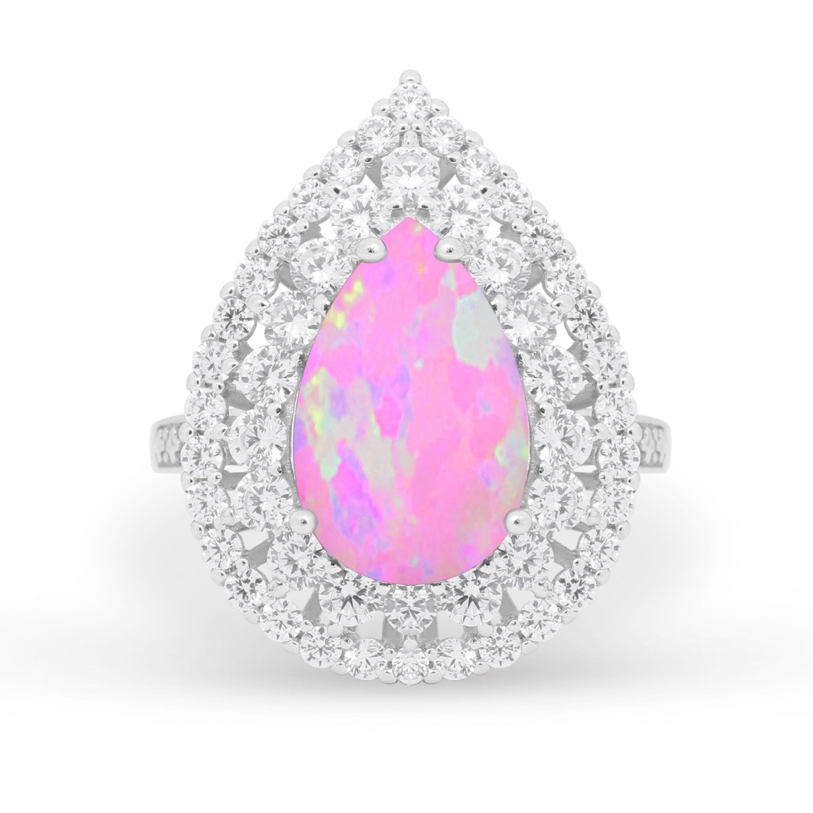 Teardrop Cocktail Ring Pear Round Cubic Zirconia 925 Sterling Silver