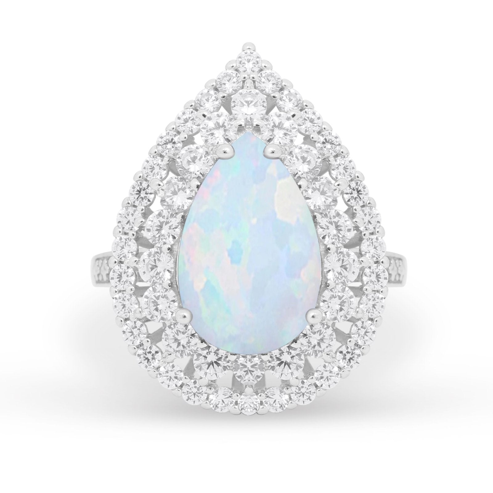 Teardrop Cocktail Ring Pear Round Cubic Zirconia 925 Sterling Silver
