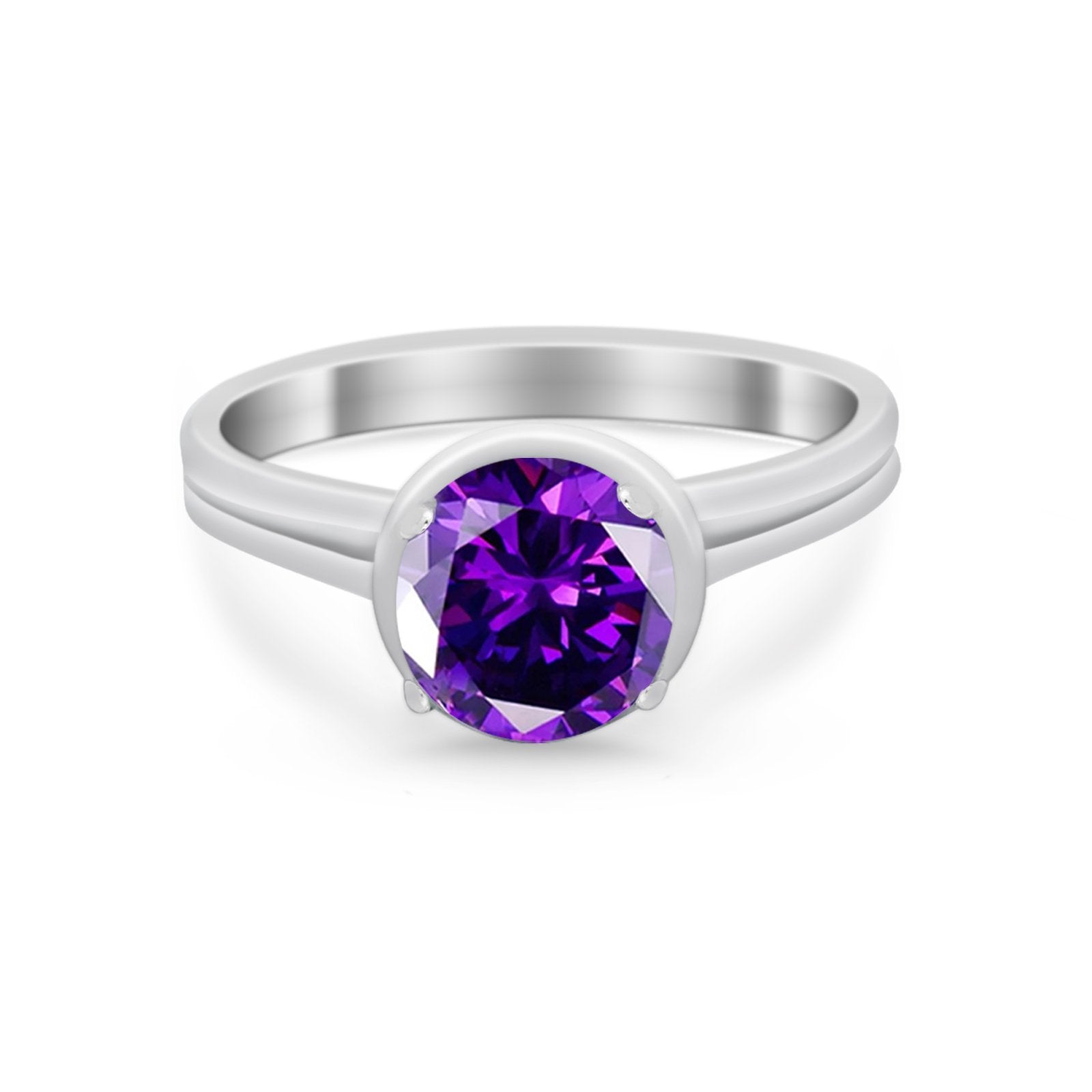 Solitaire Simulated Cubic Zirconia Wedding Ring Double Band 925 Sterling Silver