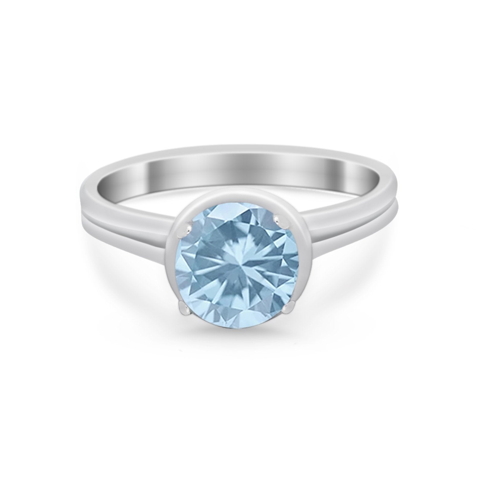 Solitaire Simulated Cubic Zirconia Wedding Ring Double Band 925 Sterling Silver