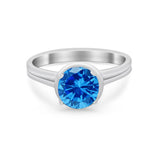 Solitaire Simulated Cubic Zirconia Wedding Ring Double Band 925 Sterling Silver