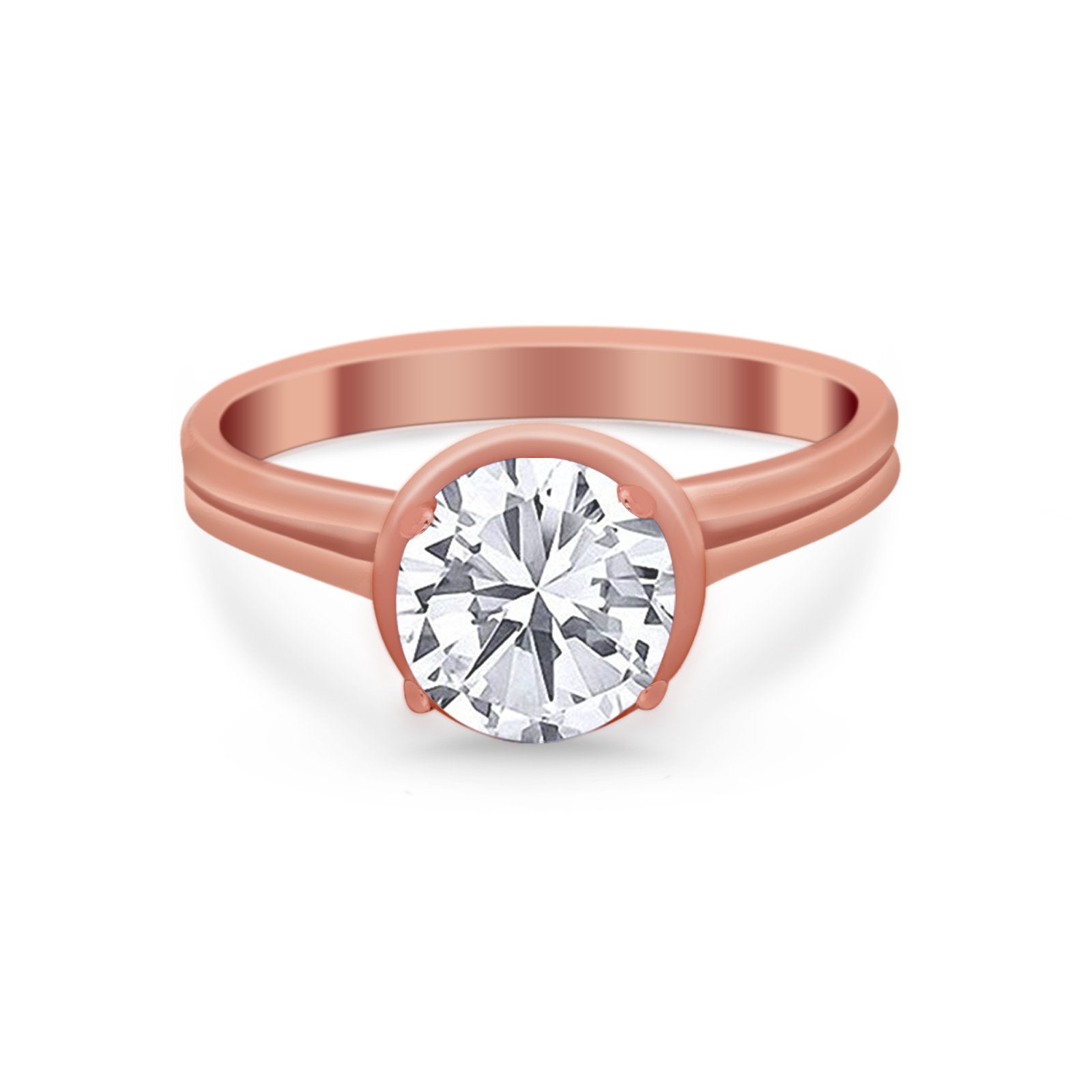 Solitaire Simulated Cubic Zirconia Wedding Ring Double Band 925 Sterling Silver