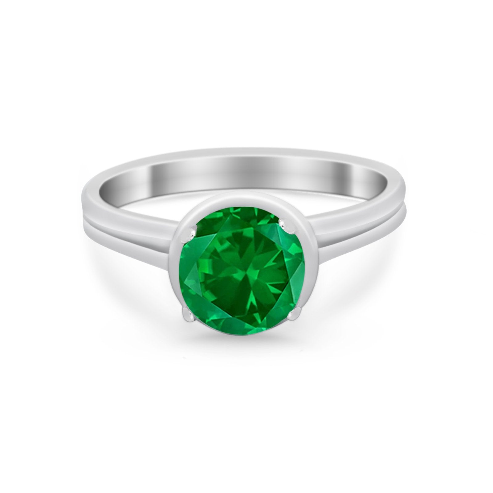 Solitaire Simulated Cubic Zirconia Wedding Ring Double Band 925 Sterling Silver