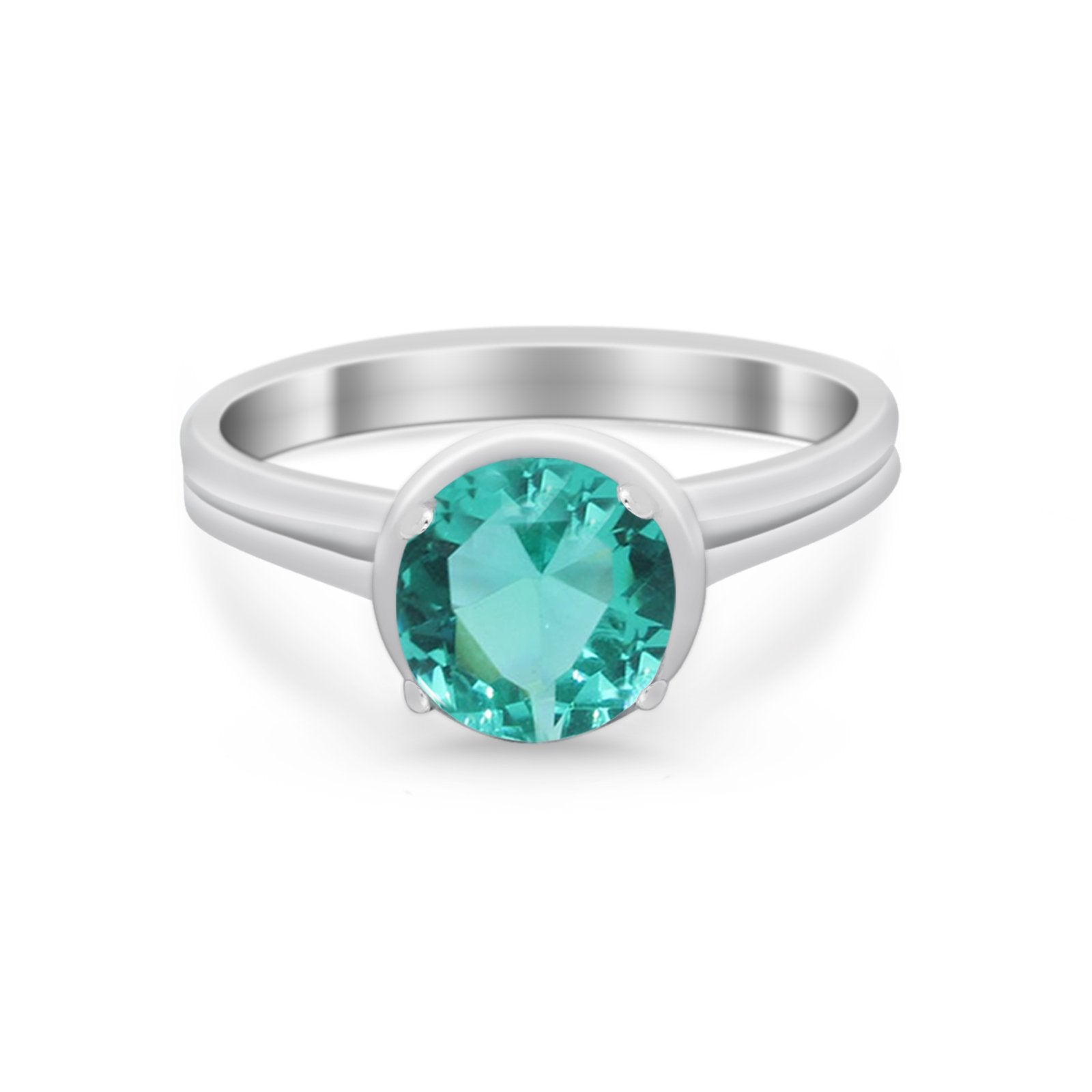 Solitaire Simulated Cubic Zirconia Wedding Ring Double Band 925 Sterling Silver