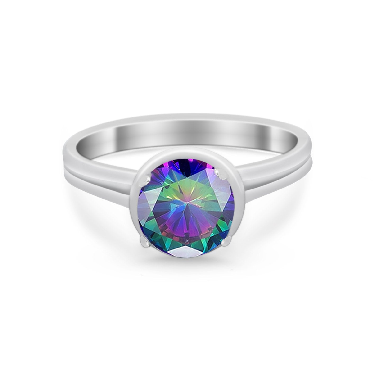 Solitaire Simulated Cubic Zirconia Wedding Ring Double Band 925 Sterling Silver