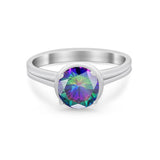 Solitaire Simulated Cubic Zirconia Wedding Ring Double Band 925 Sterling Silver