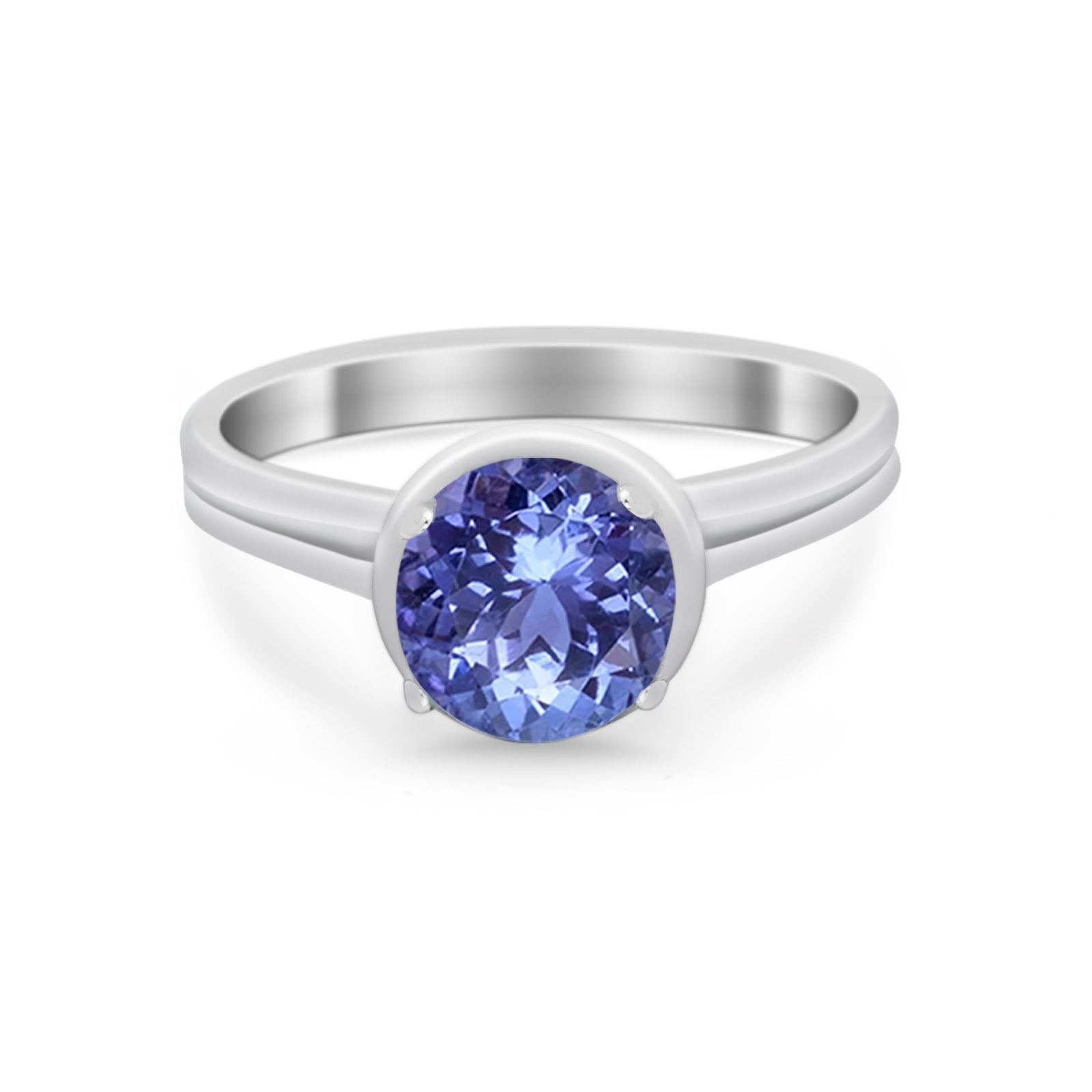 Solitaire Simulated Cubic Zirconia Wedding Ring Double Band 925 Sterling Silver