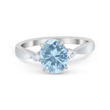 Three Stone Wedding Ring Round Simulated Cubic Zirconia 925 Sterling Silver