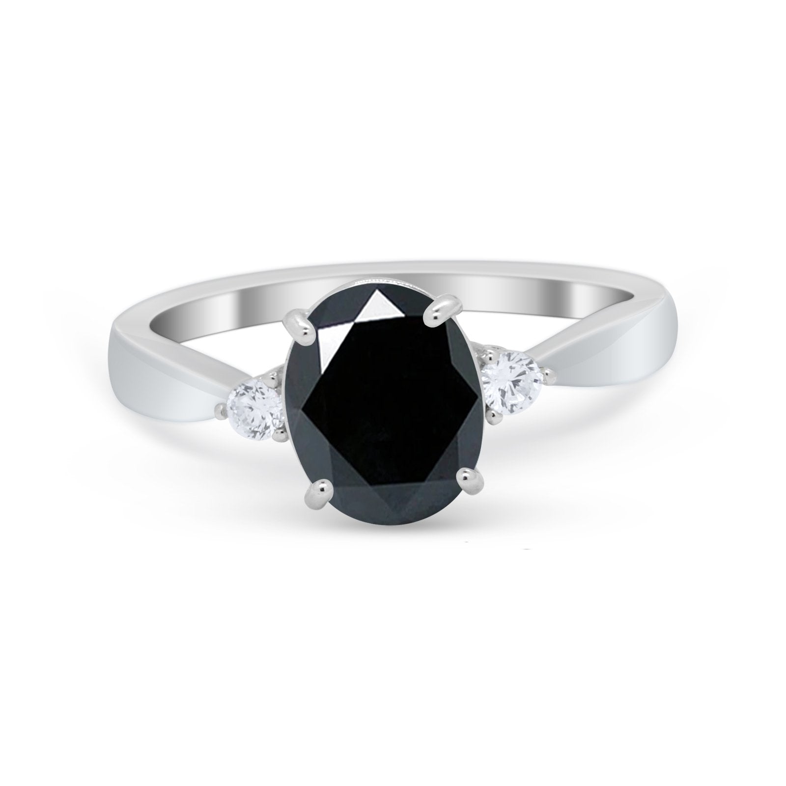 Three Stone Wedding Ring Round Simulated Cubic Zirconia 925 Sterling Silver