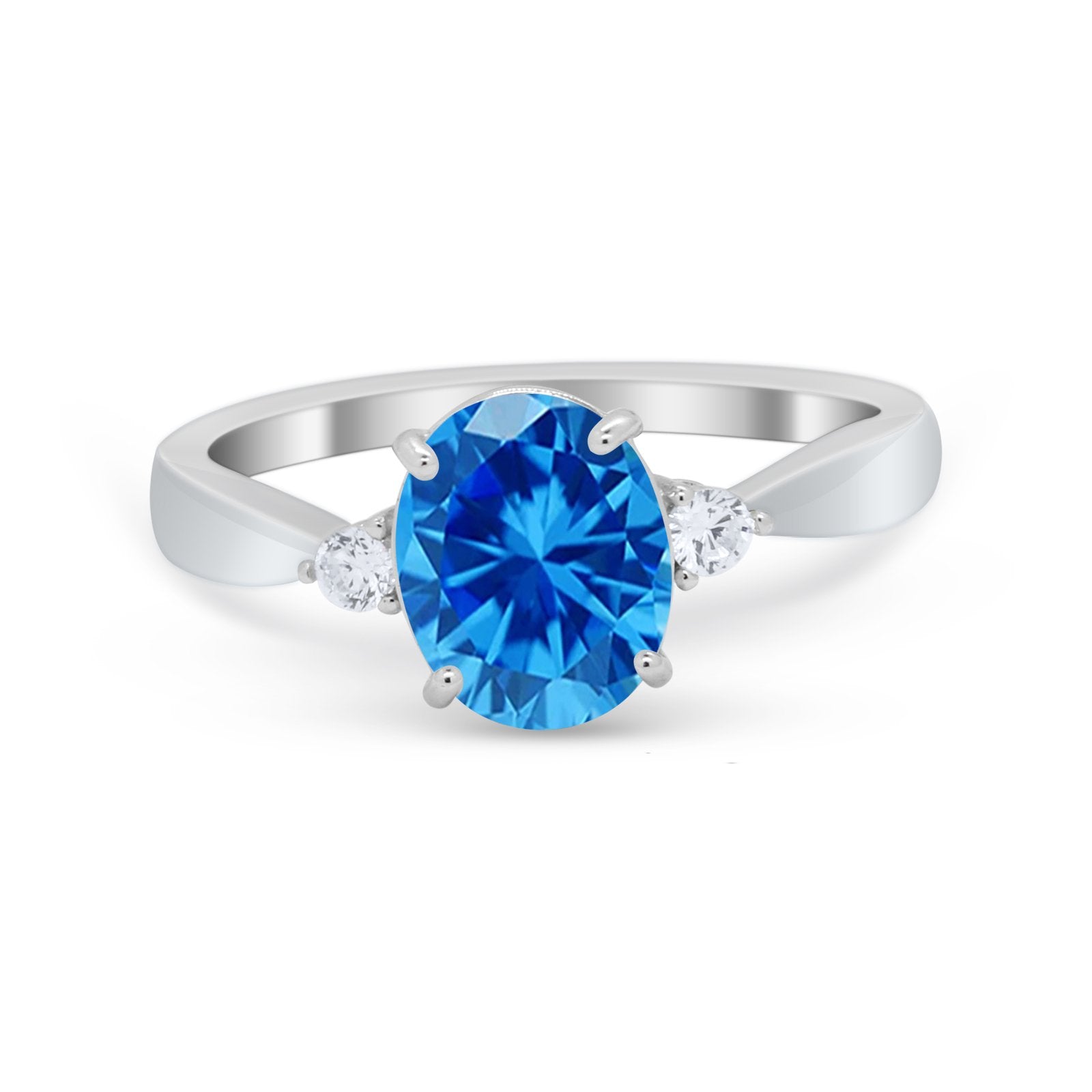 Three Stone Wedding Ring Round Simulated Cubic Zirconia 925 Sterling Silver