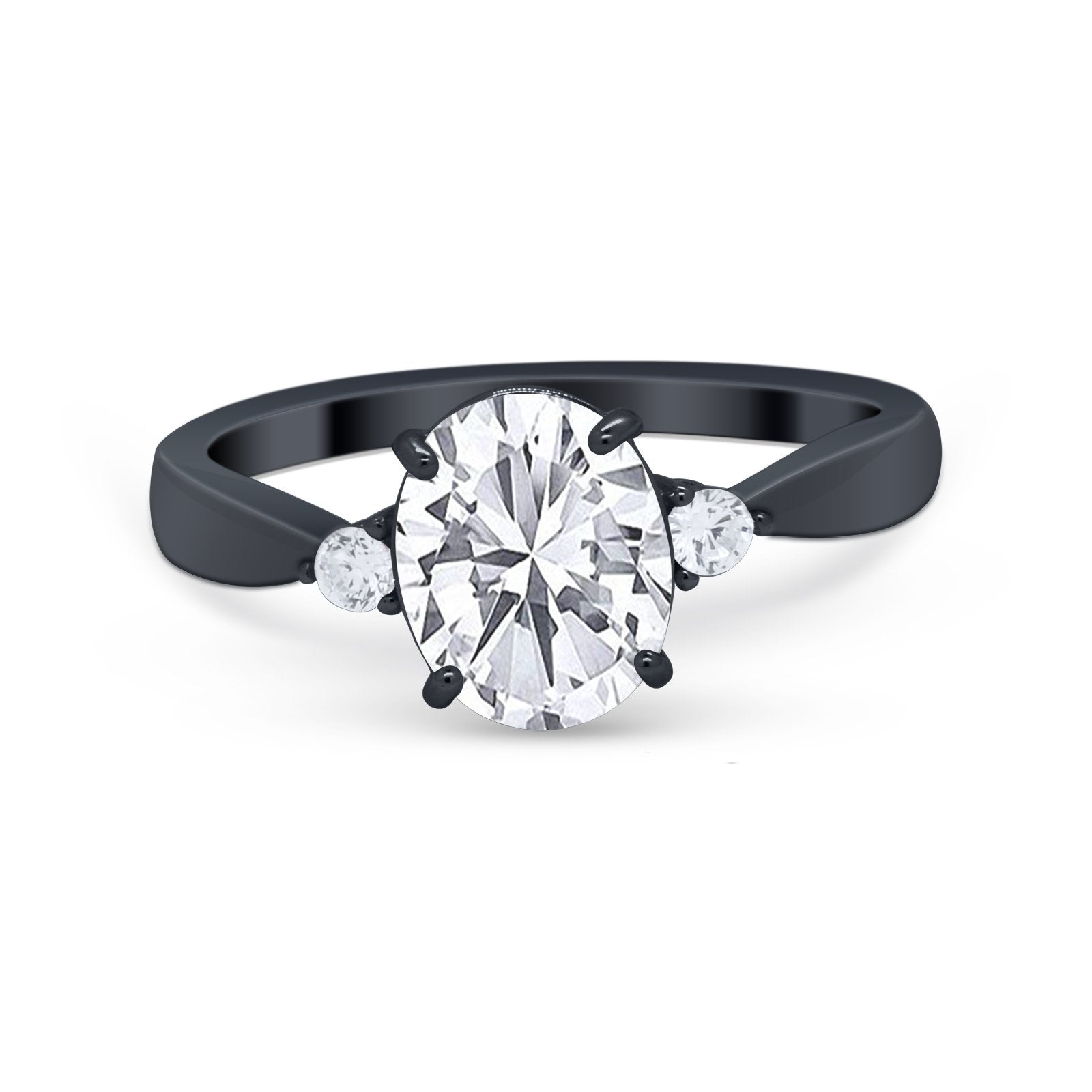 Three Stone Wedding Ring Round Simulated Cubic Zirconia 925 Sterling Silver