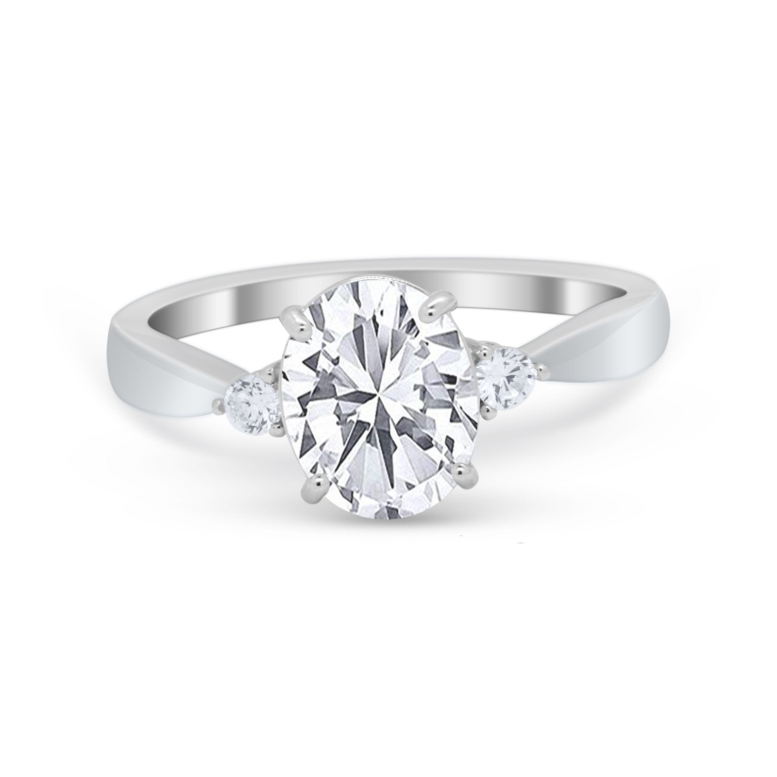 Three Stone Wedding Ring Round Simulated Cubic Zirconia 925 Sterling Silver
