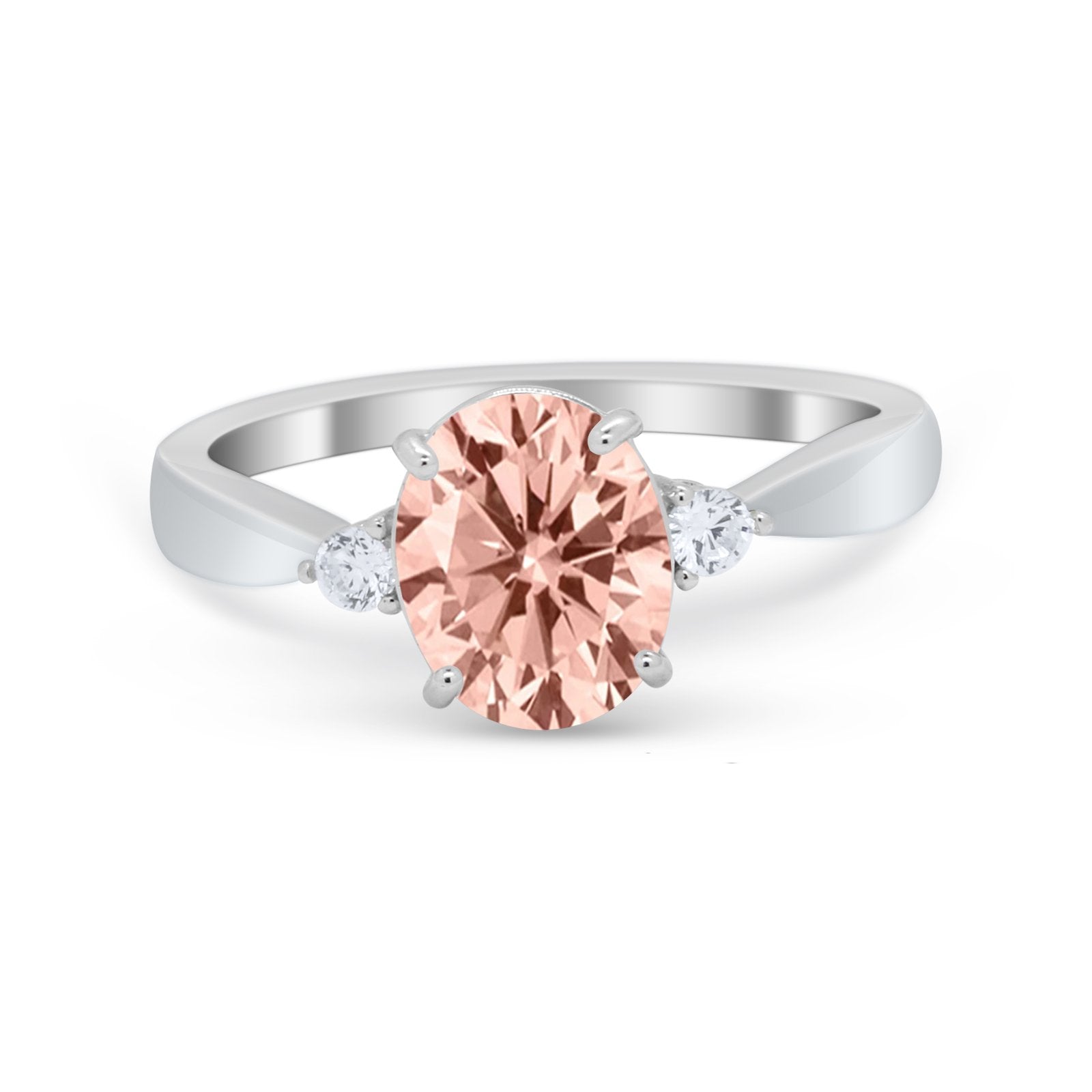 Three Stone Wedding Ring Round Simulated Cubic Zirconia 925 Sterling Silver