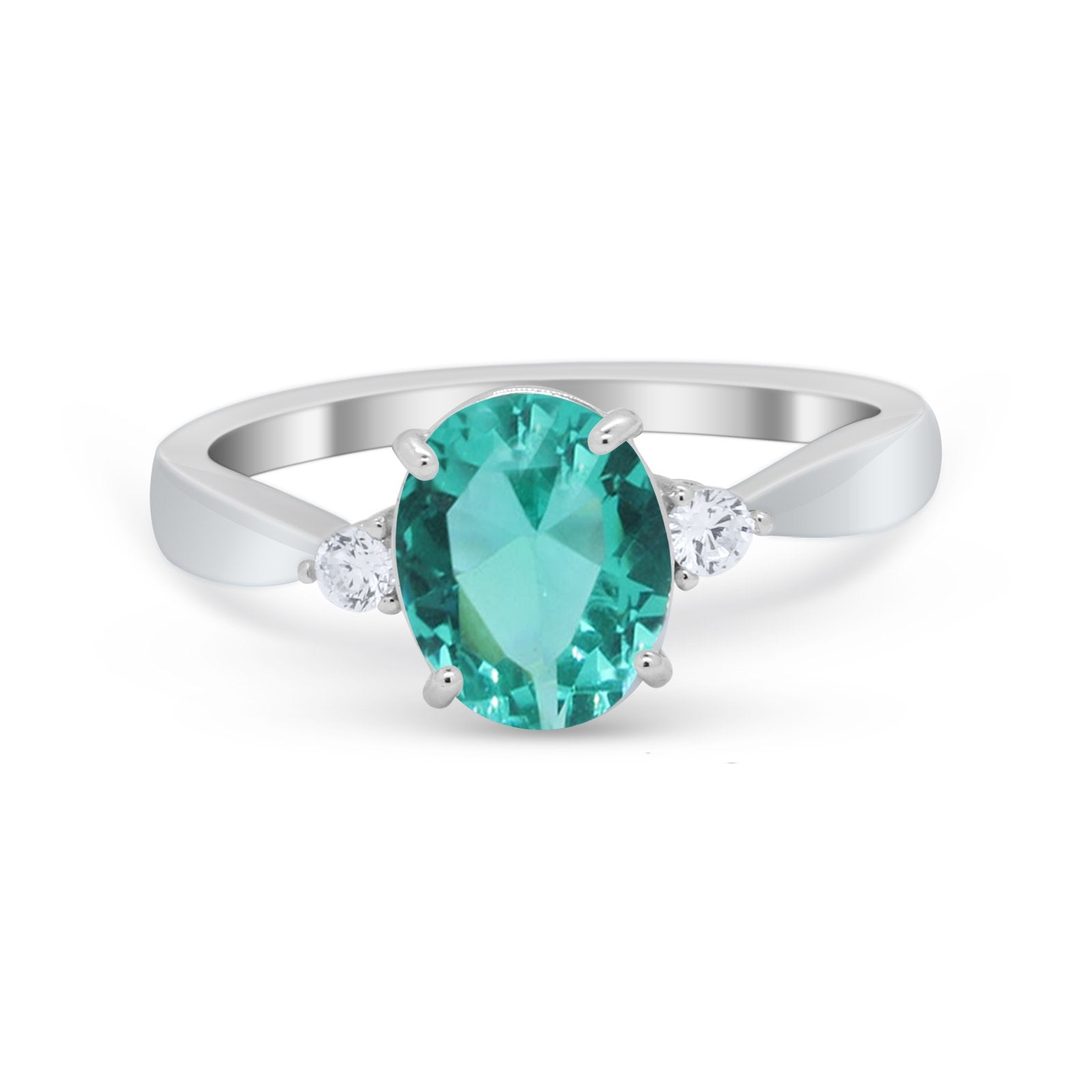 Three Stone Wedding Ring Round Simulated Cubic Zirconia 925 Sterling Silver