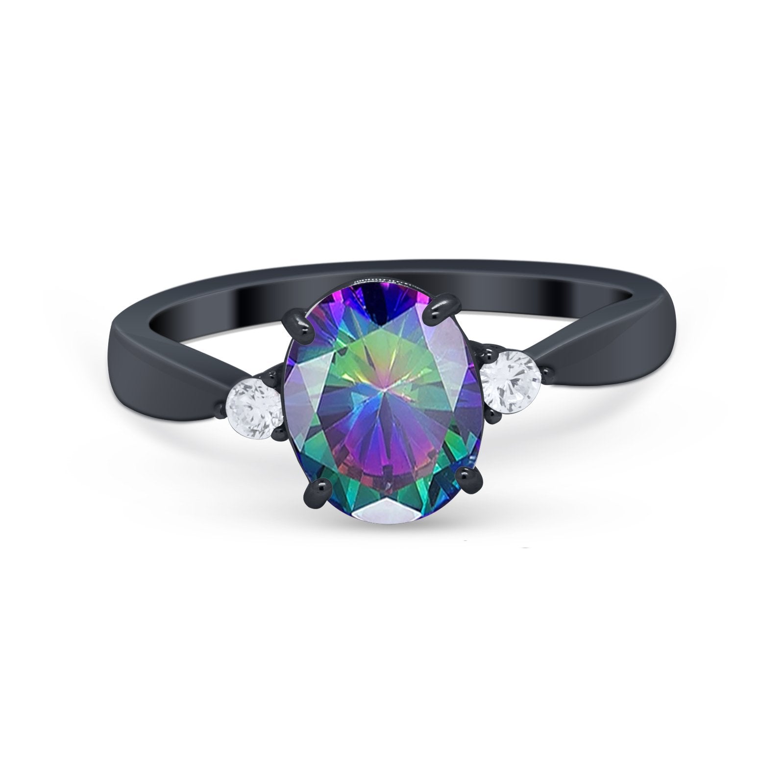 Three Stone Wedding Ring Round Simulated Cubic Zirconia 925 Sterling Silver