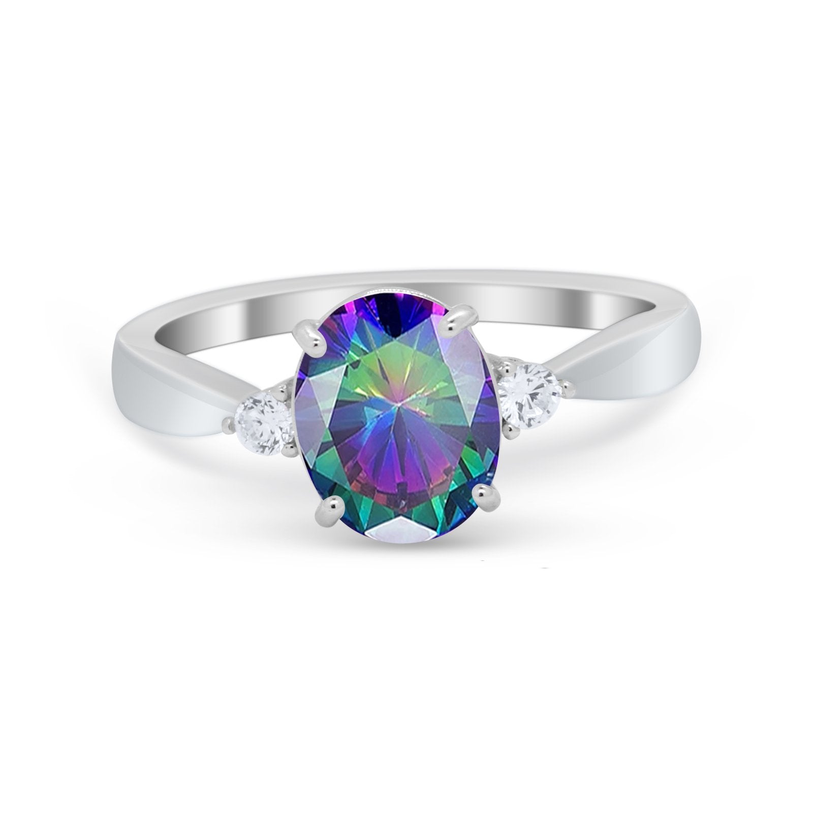 Three Stone Wedding Ring Round Simulated Cubic Zirconia 925 Sterling Silver