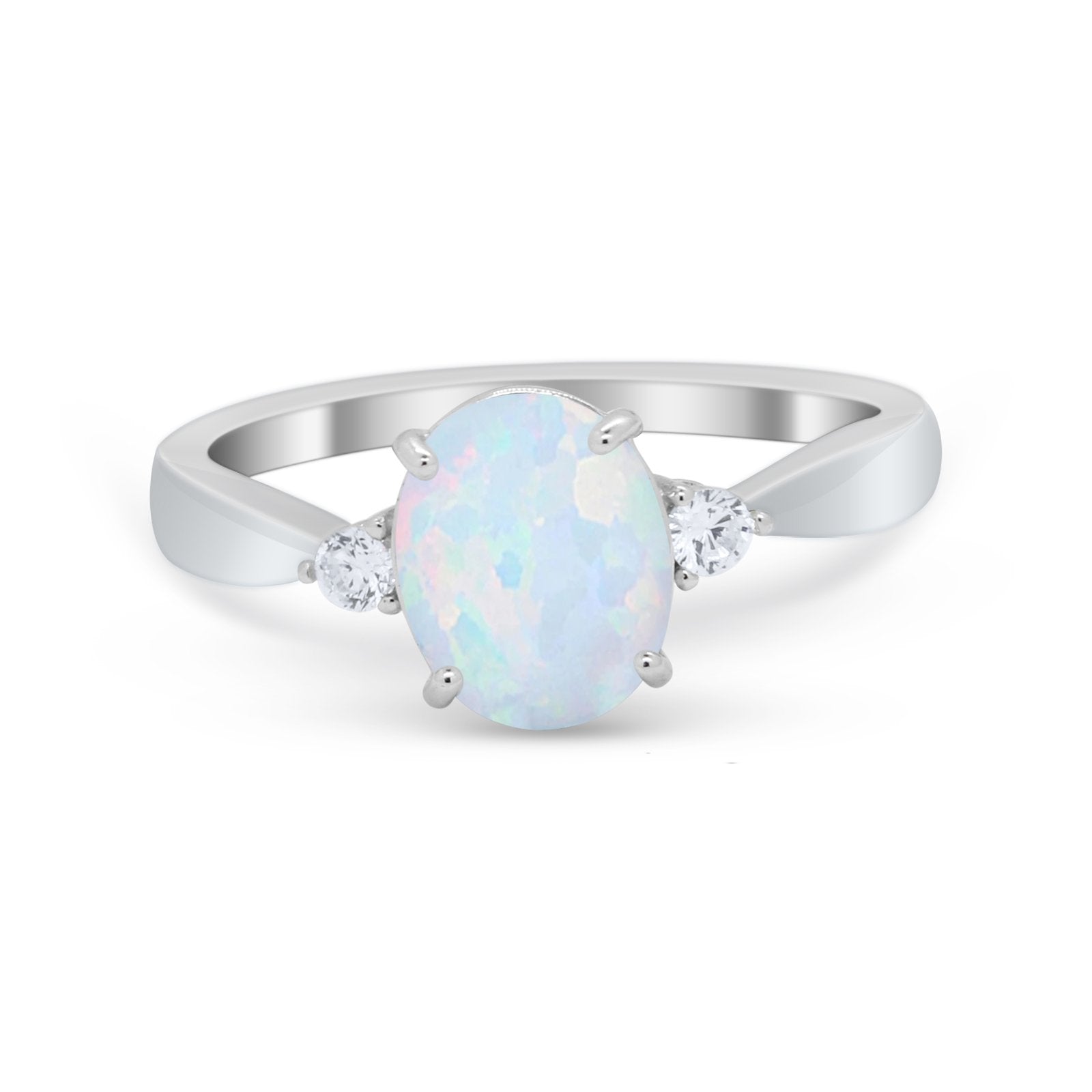 Three Stone Wedding Ring Round Simulated Cubic Zirconia 925 Sterling Silver