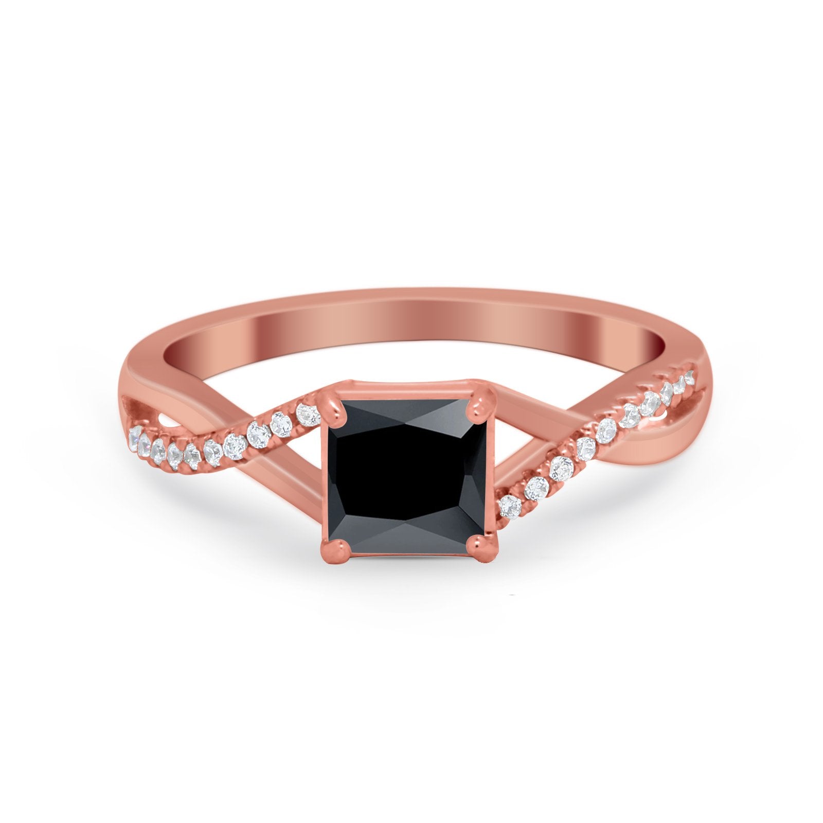 Princess Cut Wedding Ring Round Simulated Cubic Zirconia 925 Sterling Silver