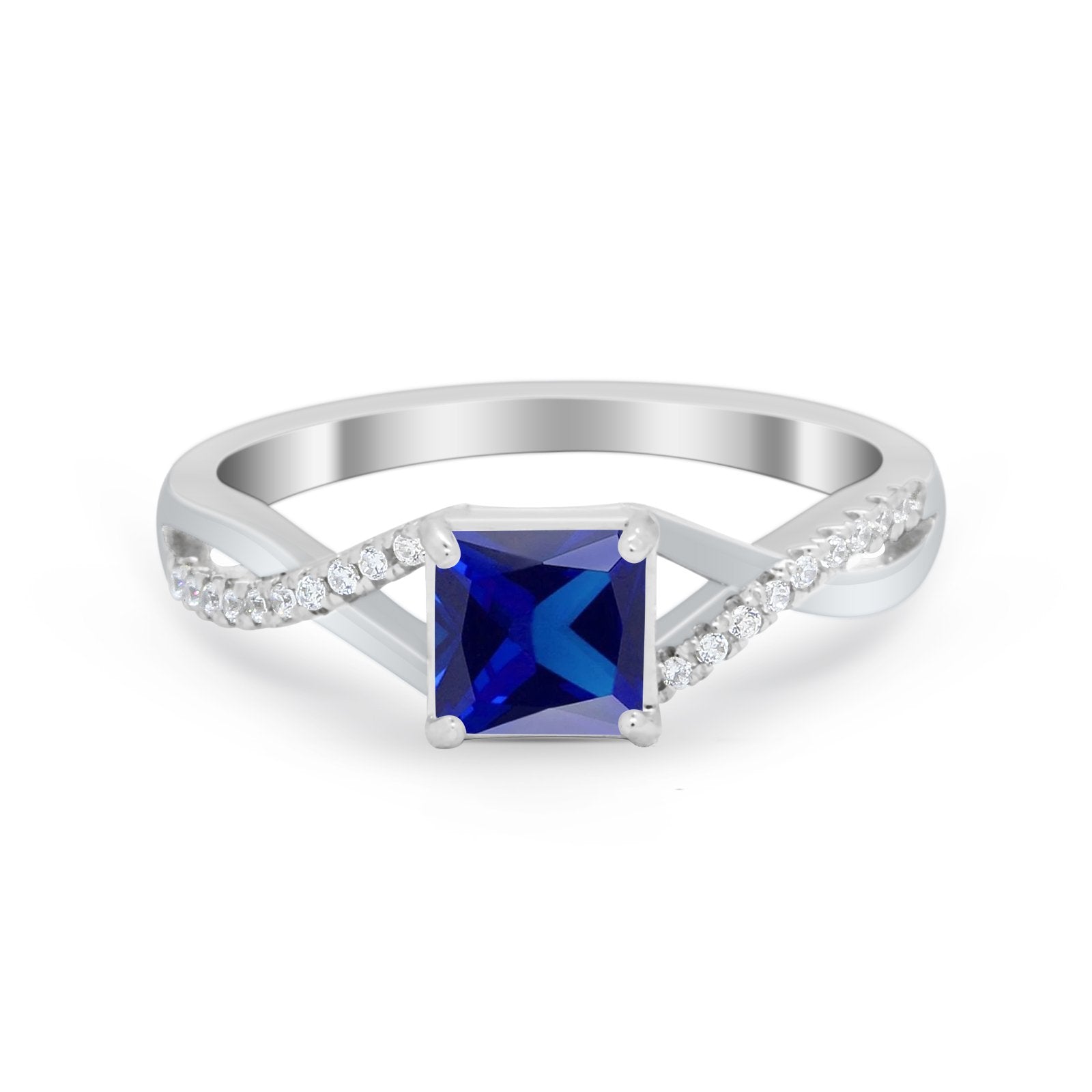 Princess Cut Wedding Ring Round Simulated Cubic Zirconia 925 Sterling Silver